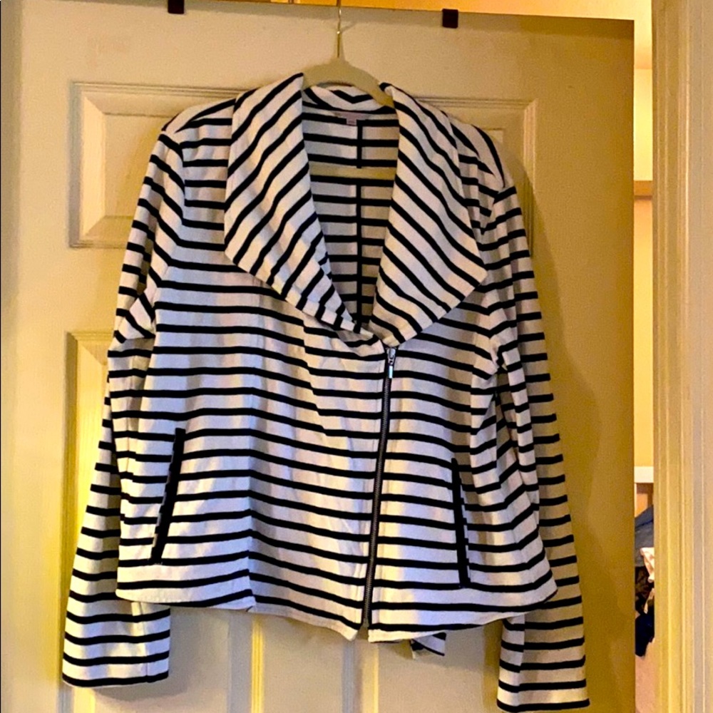 Gap moto blue and white stripe jacket